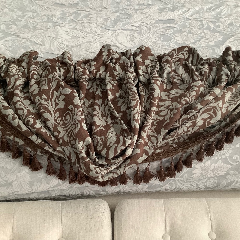 Allen & Roth Set of 2 chocolate brown and soft blue window swags with fringe